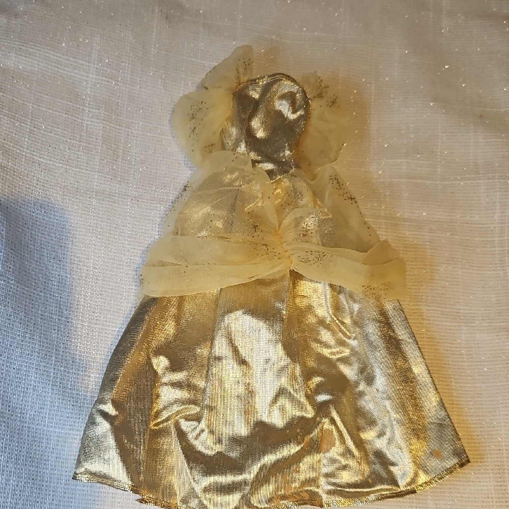 Barbie Disney Elegant Gold Ballroom Gown with Sheer Overlay